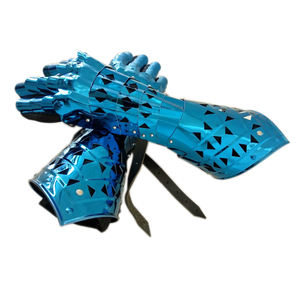 Guantes medievales de armadura antigua, par de guantes con esmalte brillante para decoración de recreación, Color gris - Product Image 4