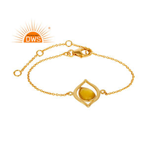 Devil Eye Design Yellow Chalcedony <b>Gemstone</b> <b>Bracelet</b> Indian Gold Plated Sterling Silver Chain <b>Bracelet</b> Jewelry Supplier - Product Image 1