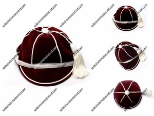 Gorras de cricket holgadas personalizadas, gorras de honor negras con trenza dorada y borla, gorras de lana tradicionales - Product Image 6