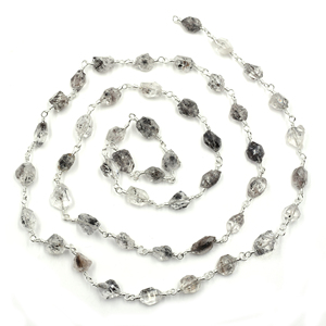 Chaîne de chapelet en quartz diamant Herkimer brut, 7x5–8x7mm, avec fil en laiton plaqué rhodium, chaîne de cristaux enroulée, vendue au mètre - Product Image 2