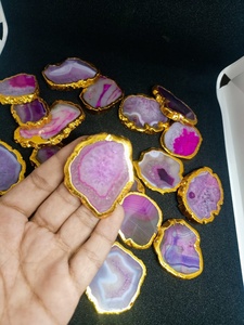 Natural Pink <b>Agate</b> <b>Coaster</b> Gold Plated Polished Gemstone Drink <b>Coaster</b> Luxury Home Decor Wedding Gift Wholesale Supplier - Product Image 6