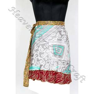 Venta al por mayor lote de minifaldas de Sari indio reciclado de Rajasthani diseño envolvente de talla grande para el verano - Product Image 5