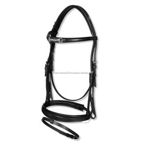 EQUINE-brida de cuero negro de alta calidad con banda para la frente y banda para la frente, con broca de lijado - Product Image 1