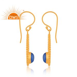 Meilleures ventes 2026 : Boucles d'oreilles pendantes en argent sterling avec pierre précieuse naturelle Aventurine bleue pour femme - Fabricant de bijoux - Product Image 3