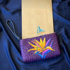 Hand-Painted Seagrass <b>Straw</b> Shopping <b>Bag</b> with Zipper Closure Unique Dual Handle Design - Product Image 5