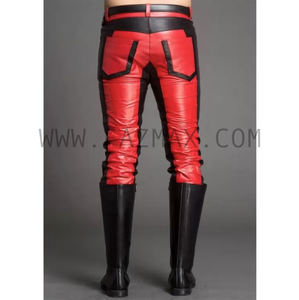 Pantalon en cuir véritable noir et rouge pour homme, cuir de vache - Product Image 5