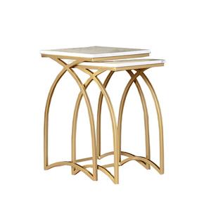 Mesa anidada de diseño novedoso de oro Premium con tapa de mármol Diseño único Decoración para el hogar Mesa central de lujo con acabado dorado - Product Image 3