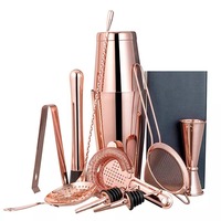 Set Perlengkapan Bar Koktail Boston dari Logam dengan Logo Kustom, Hadiah Peralatan Bar, Perak, Rose Gold, Tembaga, Baja Tahan Karat, Kit Bartender