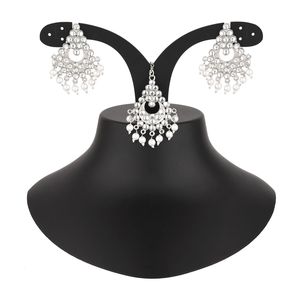 Conjunto de joyería nupcial india para mujer Kundan Faux Pearl Maang Tikka pendientes chapada en oro plata joyería india tradicional - Product Image 3