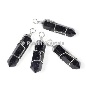 Pendentifs en pierre de soleil bleue à Double pointe - Product Image 1