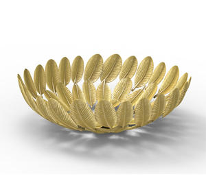 Bol de service de fruits rond en métal gaufré en métal chaud pour la vaisselle Look classique Bol de service en métal fantaisie Bol à motif de feuilles - Product Image 1