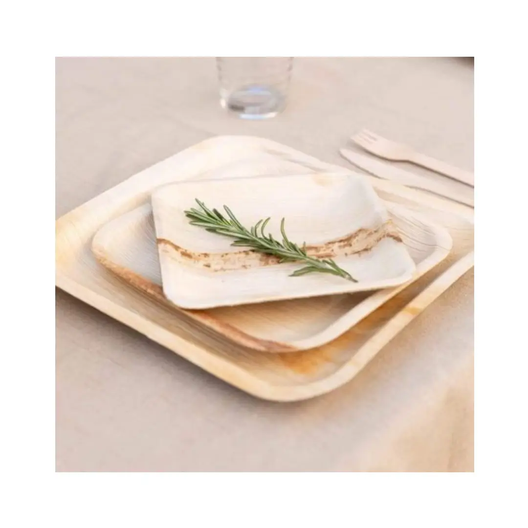 Eco Friendly Kitchenware Dinnerware Disposable Dessert Plate Palm Leaf Plate Dish Round Square Shaped