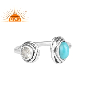 Bague combinée en argent avec pierres précieuses naturelles, vente en gros, bijoux en Quartz, zircon, oxy, accessoire pour conception de bijoux - Product Image 1