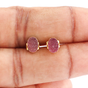 Natural Sugar Druzy <b>Stud</b> <b>Earrings</b> Gold Electroplated <b>Earrings</b> Daily Wear Gift For Her Women Gift Jewelry - Product Image 5