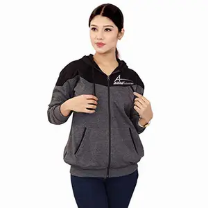 Women 's stylish zip up hoody with kangaroo pockets /greyish black ladies hoody