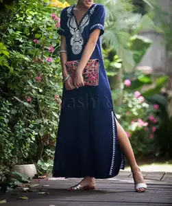 Boho Plus Size Kaftan Dresses For Women Embroidery Maxi long Dress