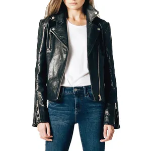 High Quality Women's Genuine Leather Jacket Custom Made Leather Shiny Jacket With Private Label