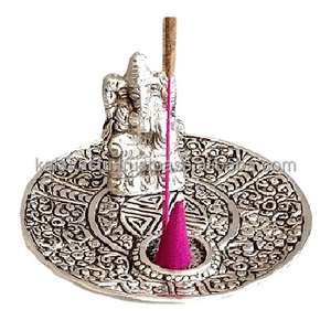 ที่ใส่ธูปไม้พระพิฆเนศโลหะสีขาว,ที่ใส่ธูปและที่ดักเถ้าที่มีกลิ่นของพระพิฆเนศ - Product Image 1