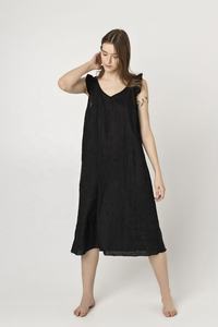 Spécialement Conçu 100% Massif naturel Lin Sans Manches Femme Magnifique Fête Porter Ample Robe Mi-longue Avec Col en V en Ligne - Product Image 3