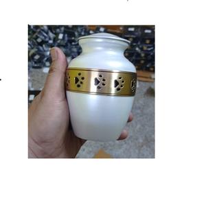BRASS WHITE WITH GOLDEN PET PAW ENGRAVED CREMATION URN <b>FUNERAL</b> <b>SUPPLIES</b> Brassworld India - Product Image 1