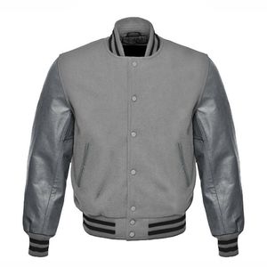 Veste universitaire en cuir noir avec corps en laine pour hommes - Product Image 5