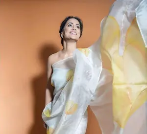 Saree de organza com impressão digital para senhoras com preço baixo