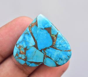 1 Cabochon de cœur de Turquoise cc, gros accessoire en forme de cœur, pierres précieuses effet cuivre - Product Image 5