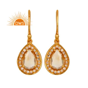 925สเตอริ่งเงินธรรมชาติสีขาวบุษราคัมและซิทรีนอัญมณีห้อยต่างหูสำหรับผู้หญิงเครื่องประดับเป็นของขวัญสำหรับผู้หญิง - Product Image 1