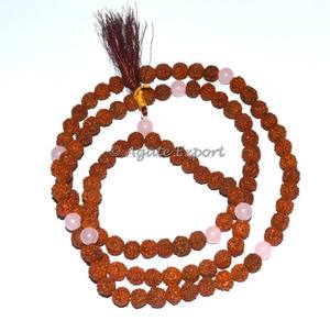 Rudraksha With Rose Quartz Jap Mala - Product Image 1
