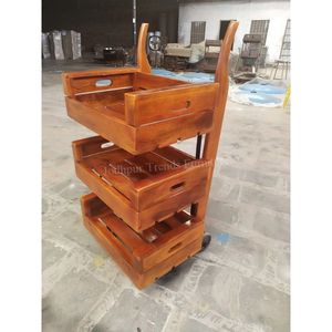 Carrito de cocina de madera de mango macizo envejecido 2020, carrito superior para Bar de Hotel con función móvil rodante, muebles de cocina nuevos - Product Image 2