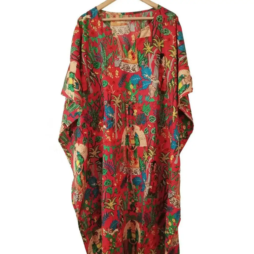 Women's Wear Dress Gown Indian Handmade Farida Kahlo Kaftan Long Cotton Kaftan,Cover up Night Wear Kaftan Women's Clothing