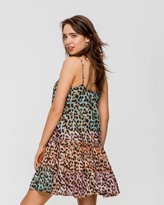 Robe tunique mini à volants, imprimé animal, style bohème rétro, en coton frais et doux, tie-dye, ourlet doré, best-seller - Product Image 3