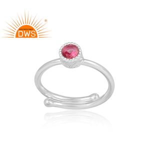 รอบตัดสีชมพูบุษราคัมตัดแหวนพลอยเครื่องประดับผู้ค้าส่งอินเดียเครื่องประดับเงินที่ทำด้วยมือผู้จัดจำหน่าย - Product Image 2