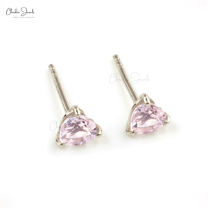High Quality 925 <b>Sterling</b> <b>Silver</b> 4MM <b>Heart</b> Cut Morganite Solitaire Stud <b>Earrings</b> Romantic Fine Jewelry for Women Offer Price - Product Image 2