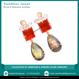 Bijoux en argent sterling 925 à la mode Style unique Grenat Labradorite naturelle Pierre précieuse Micron Plaqué or Dangle Parties - Product Image 3