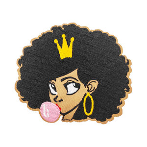 Custom Iron Sew on Chenille Embroidered Afro <b>Black</b> Girl Patches - Product Image 2