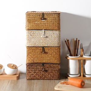 Straw Bamboo Handmade Amazon Best Seller Chinese Supplier Woven Wicker Decorative Storage Basket Box
