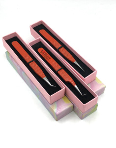 แหนบต่อขนตา,อุปกรณ์เสริมความงามแหนบเพชรตรงเคลือบผงสีส้ม90องศาปลายเงิน45องศา - Product Image 1