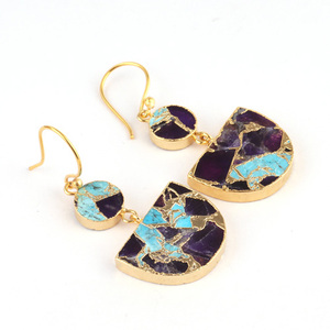 Pendientes de oro de 24 quilates con doble piedra turquesa, joyería personalizada, de cobre púrpura - Product Image 3