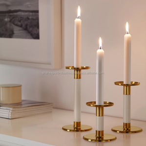 Good Looking Metal Taper <b>Candle</b> Holder Combination of White & Gold for Candlelight <b>Dinner</b> Home & Wedding Decor - Product Image 1