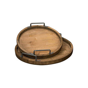 Bandejas de servicio hechas de madera con asas doradas, estilo granja, redondas, para restaurante, último diseño - Product Image 5