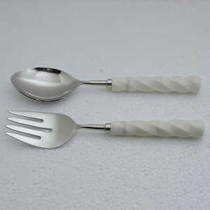 Mango redondo de piedra de mármol y acero inoxidable con Servidor de ensalada plateado Accesorios de cocina Gadgets - Product Image 4