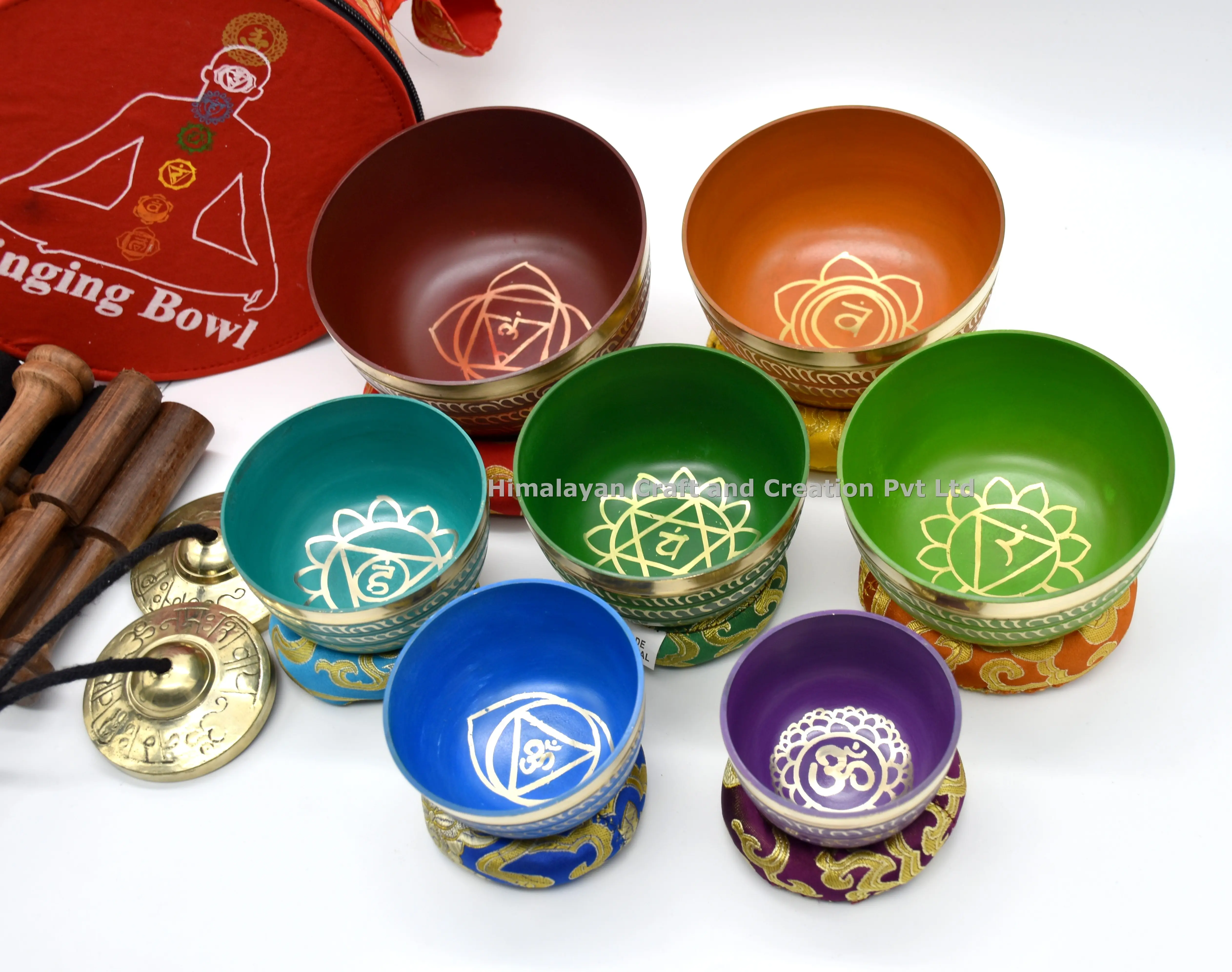 Cvnc — ensemble de 7 bols de chant en Bronze, jeu de bols d'équilibrage pour Chakra, fait à la main, avec coussin maillet