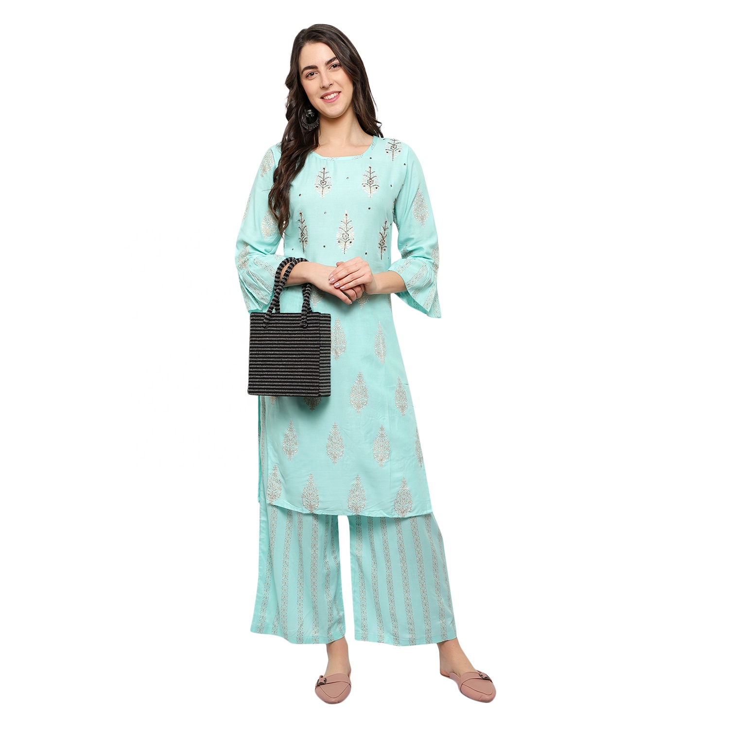 Salwar Kameez Churidar Piyama Wanita Etnis India Gaun Pesta Wanita Jahitan Tersedia Grosir Setelan Rumput