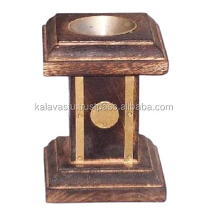 Quemador de incienso y carbón hecho a mano de latón con base de madera y taza de latón, soporte para aromaterapia con incienso. - Product Image 2