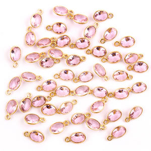Ensemble de 25 pièces de connecteurs en Quartz rose léger, lunette en laiton plaqué or, à facettes ovales simples, fournisseurs de fabrication - Product Image 1
