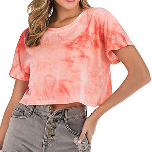 T-shirt manches courtes pour femme, ample, haut court, personnalisé, avec dégradé de couleurs, tendance 2021 - Product Image 4