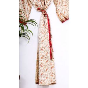 เสื้อคลุมอาบน้ำกิโมโนทำมือสไตล์วินเทจหรูหราชุดราตรีผ้าไหมยาวผ้าส่าหรียืดหยุ่นปิดเอวรีไซเคิล - Product Image 6