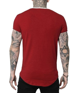 T-Shirt pour hommes, haut avec ourlet, Logo personnalisé, couleur bordeaux, Sport, Gym, vente en gros, collection - Product Image 2