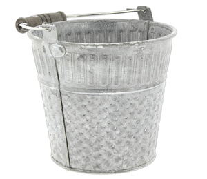 Galvanized Metal Bucket Planter with Wooden Handle - Product Image 1
